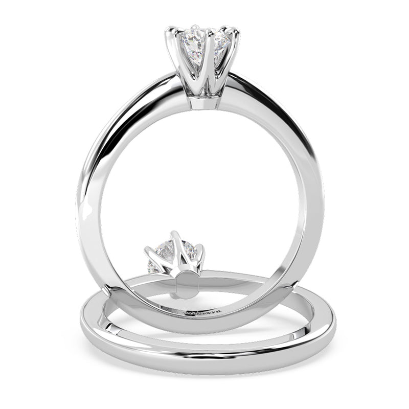 Anillo de Compromiso Solitario "Tiffany Slim" con Diamante de Laboratorio Corte Redondo de 0.40qt (F/VVS2) en Oro de 14K