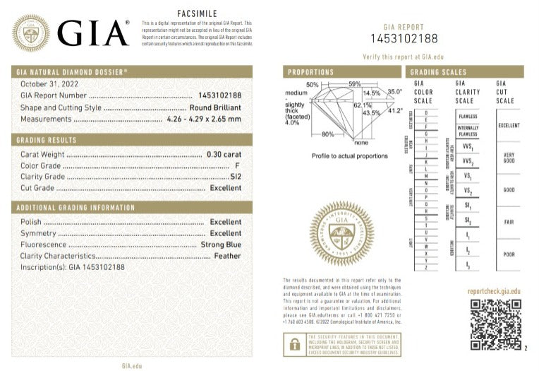 Diamante Natural Corte Redondo 0.30qt - F - SI2 - Certificado GIA
