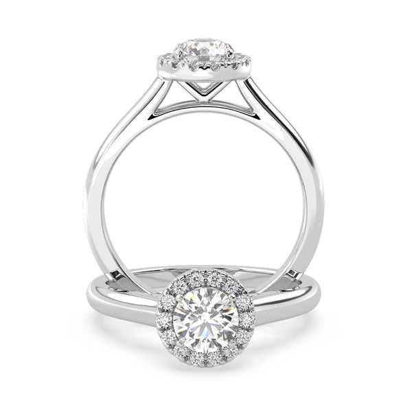 Anillo de Compromiso Halo "Flare" con Diamante de Laboratorio Corte Redondo de 0.50qt (D/E-VVS2/VVS1) en Oro de 14K