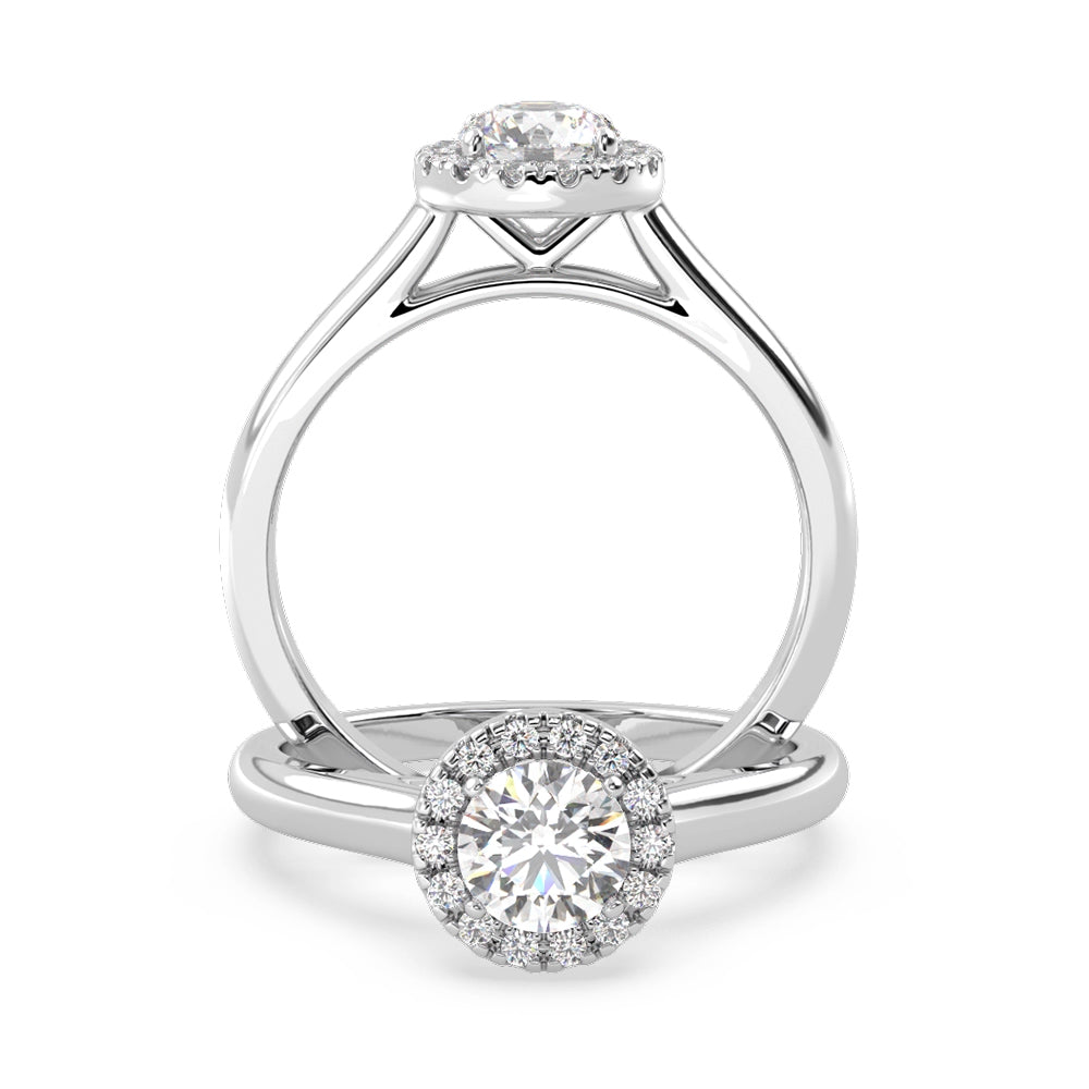 Anillo de Compromiso Halo "Flare" con Diamante de Laboratorio Corte Redondo de 0.50qt (D/E-VVS2/VVS1) en Oro de 14K