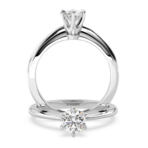 Anillo de Compromiso Solitario "Tiffany Slim" con Diamante de Laboratorio Corte Redondo de 0.50qt (D/E-VVS2/VVS1) en Oro de 14K