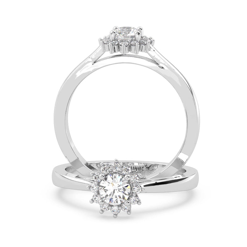 Anillo de Compromiso Halo "Belle" con Diamante de Laboratorio Corte Redondo de 0.25qt (F/VVS2) en Oro de 14K