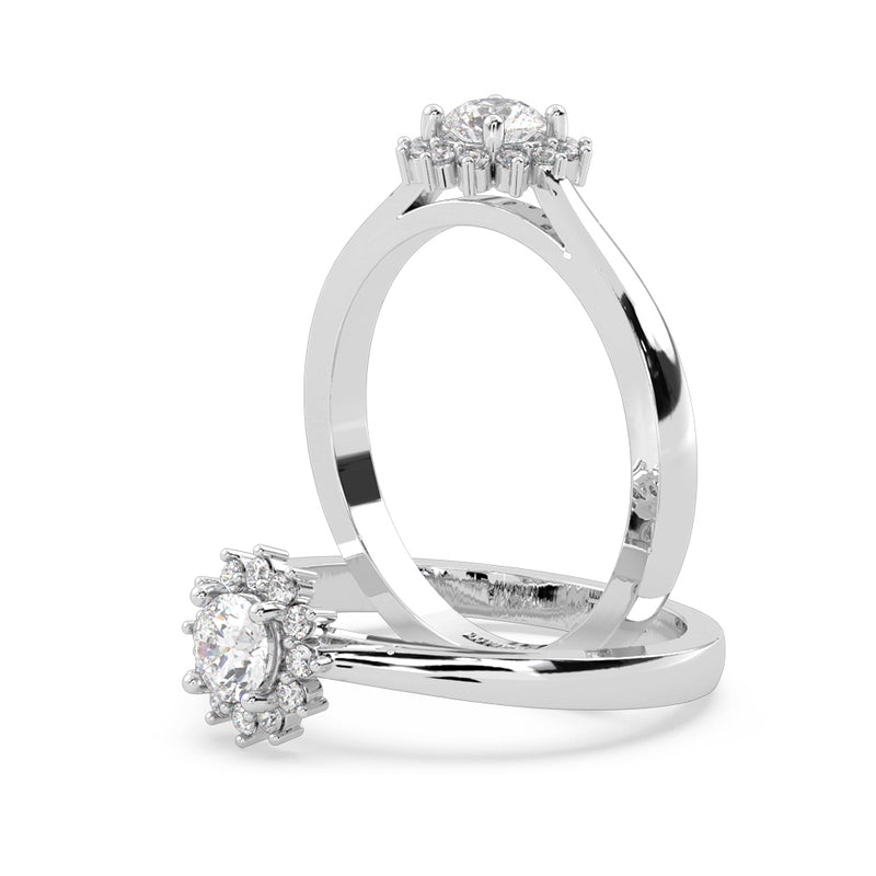 Anillo de Compromiso Halo "Belle" con Diamante de Laboratorio Corte Redondo de 0.25qt (F/VVS2) en Oro de 14K