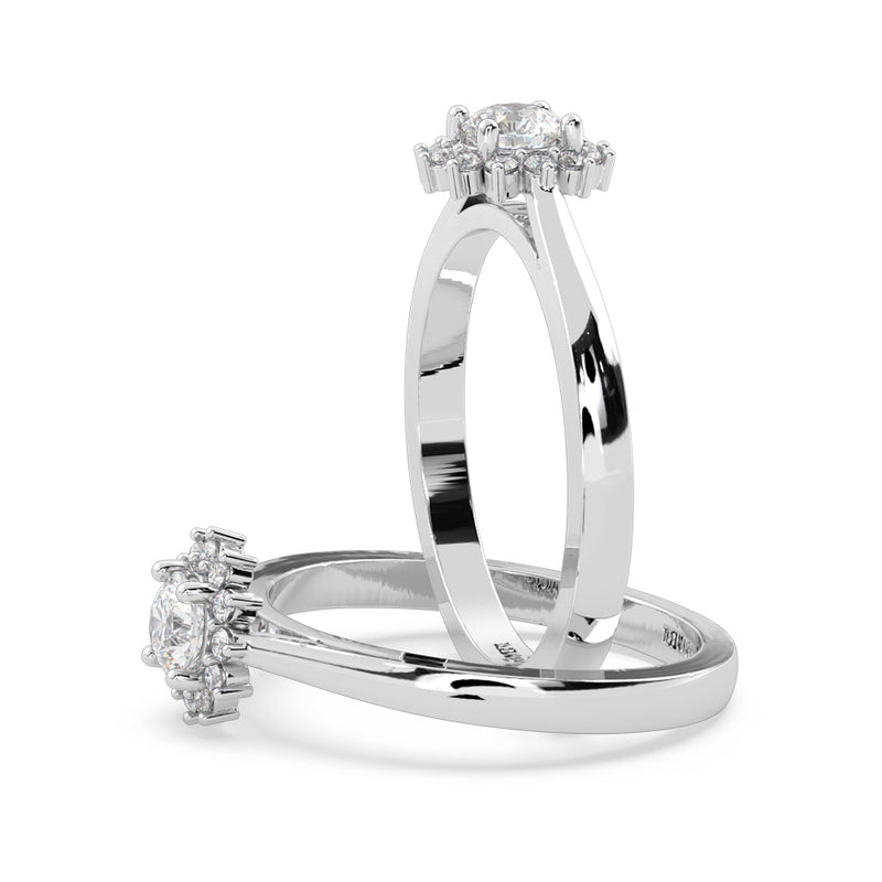 Anillo de Compromiso Halo "Belle" con Diamante de Laboratorio Corte Redondo de 0.25qt (F/VVS2) en Oro de 14K