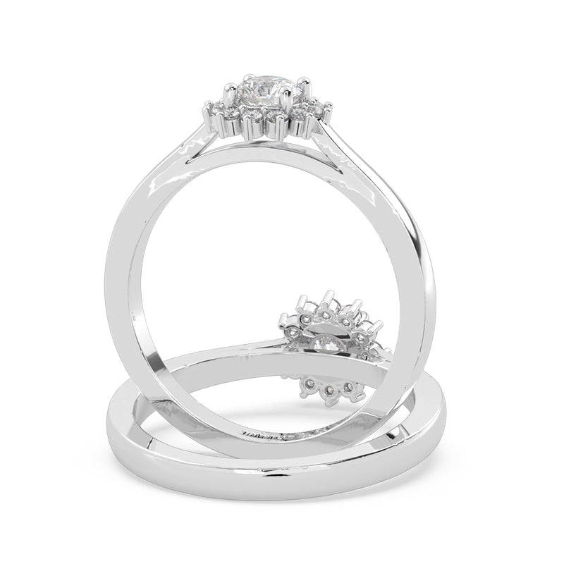 Anillo de Compromiso Halo "Belle" con Diamante de Laboratorio Corte Redondo de 0.25qt (F/VVS2) en Oro de 14K
