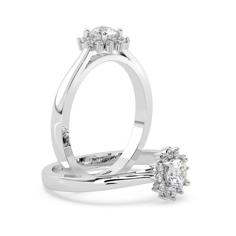 Anillo de Compromiso Halo "Belle" con Diamante de Laboratorio Corte Redondo de 0.25qt (F/VVS2) en Oro de 14K