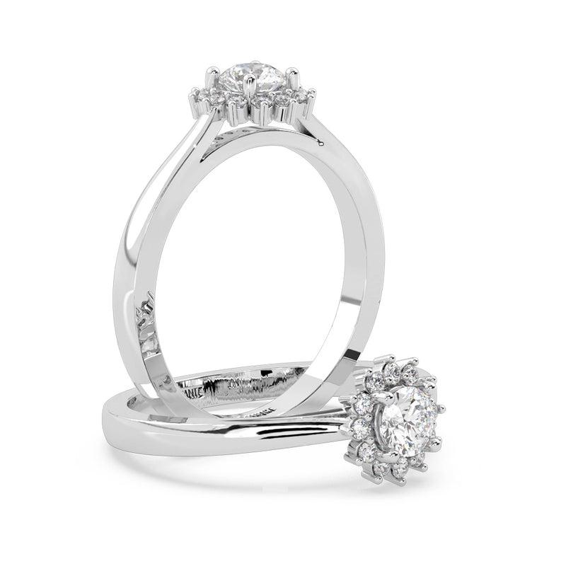 Anillo de Compromiso Halo "Belle" con Diamante de Laboratorio Corte Redondo de 0.25qt (F/VVS2) en Oro de 14K