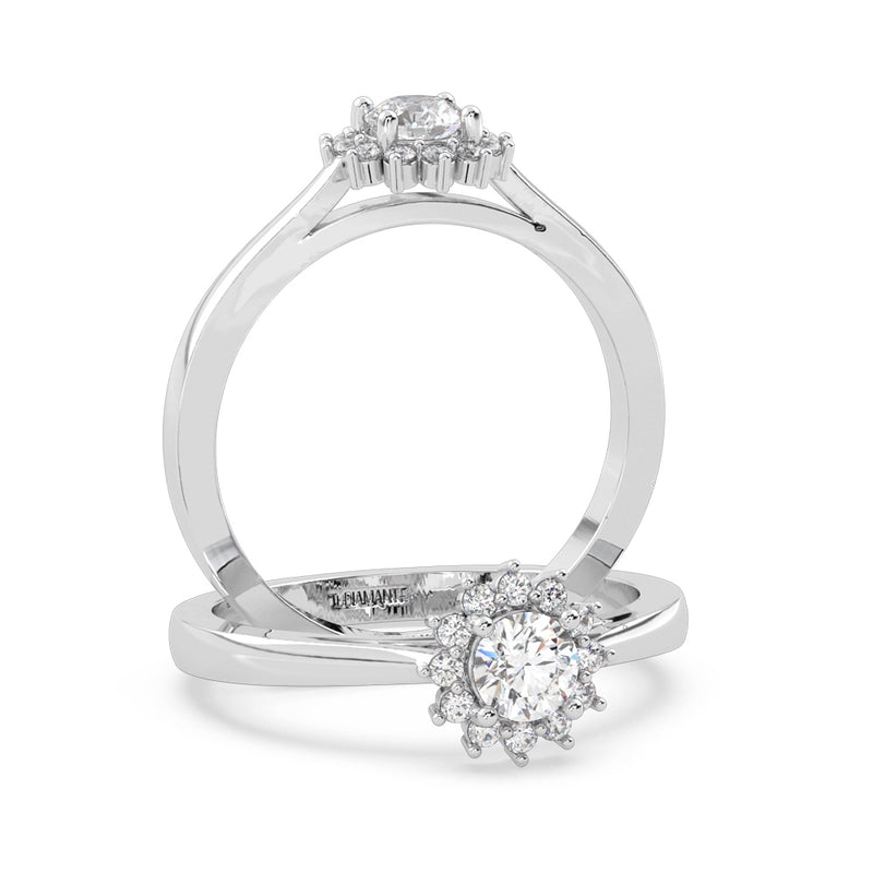 Anillo de Compromiso Halo "Belle" con Diamante de Laboratorio Corte Redondo de 0.25qt (F/VVS2) en Oro de 14K