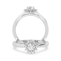 Anillo de Compromiso Halo "Belle" con Diamante de Laboratorio Corte Redondo de 0.25qt (F/VVS2) en Oro de 14K