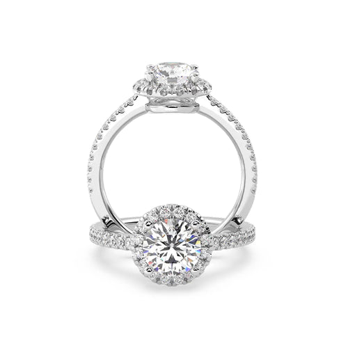 Anillo de Compromiso Halo y Pavé &quot;Nova&quot; con Diamante de Laboratorio Corte Redondo de 0.50qt (D/E-VVS2/VVS1) en Oro de 14K