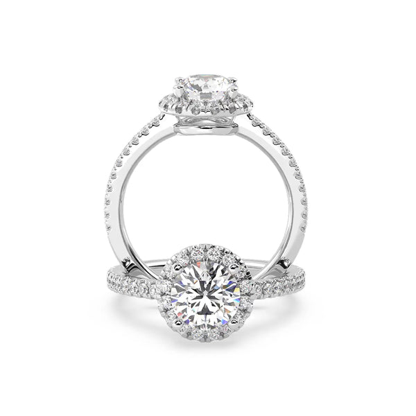 Anillo de Compromiso Halo y Pavé "Nova" con Diamante de Laboratorio Corte Redondo de 0.50qt (D/E-VVS2/VVS1) en Oro de 14K