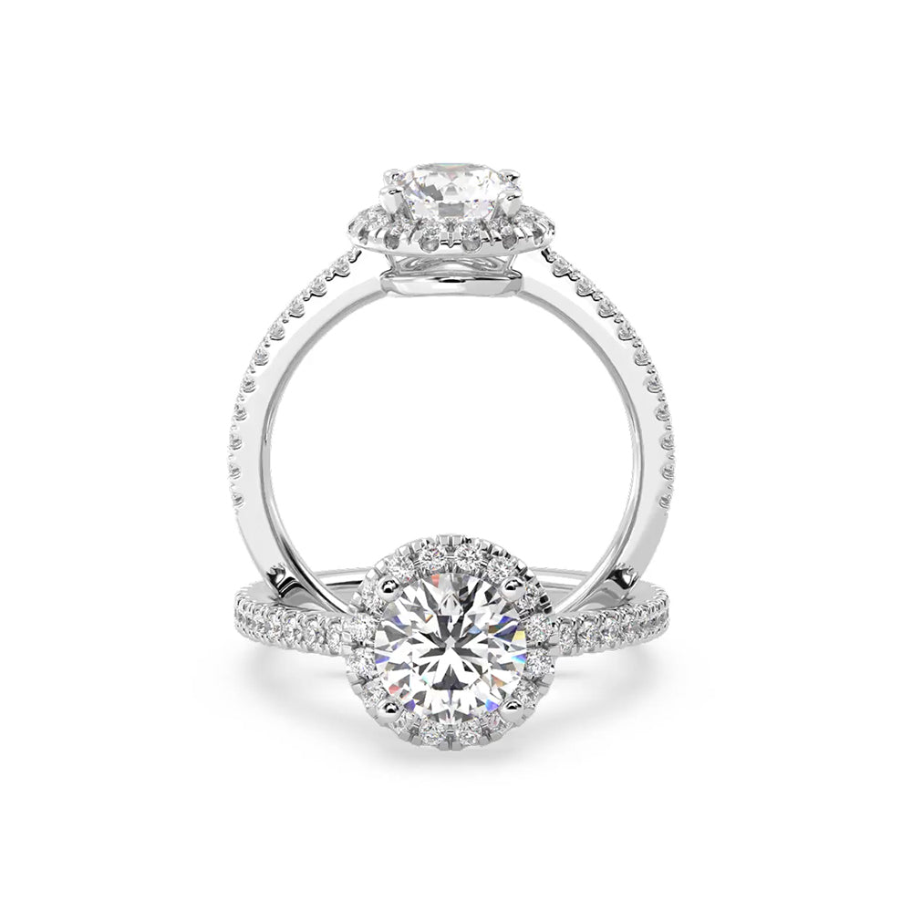 Anillo de Compromiso Halo y Pavé "Nova" con Diamante de Laboratorio Corte Redondo de 0.50qt (D/E-VVS2/VVS1) en Oro de 14K
