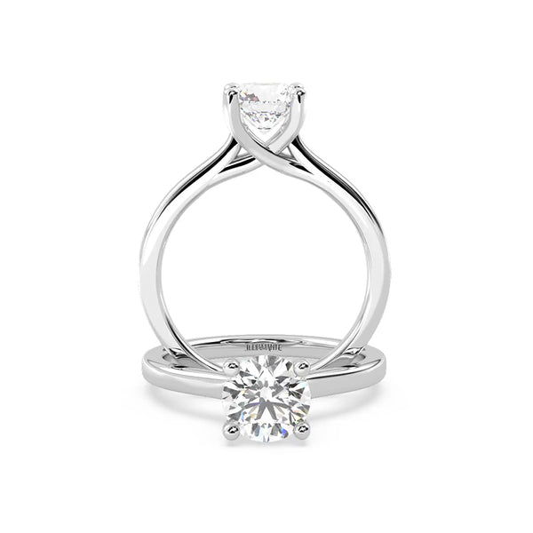 Anillo de Compromiso Solitario "Cartier Cross" con Diamante de Laboratorio Corte Redondo de 0.50qt (D/E-VVS2/VVS1) en Oro de 14K