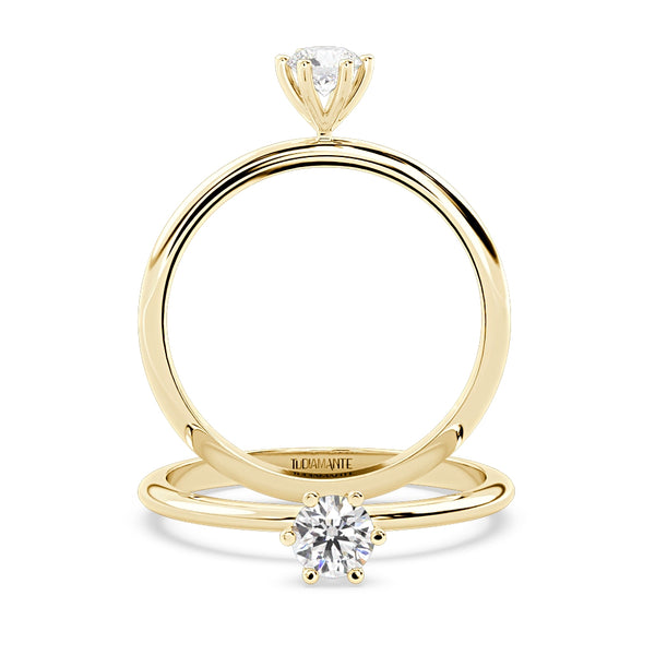 Anillo de Compromiso Solitario "Mila" con Diamante de Laboratorio Corte Redondo de 0.25qt (F/VVS2) en Oro de 14K