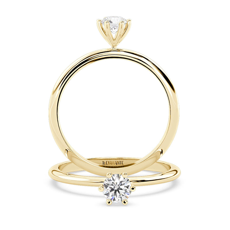 Anillo de Compromiso Solitario "Mila" con Diamante de Laboratorio Corte Redondo de 0.25qt (F/VVS2) en Oro de 14K