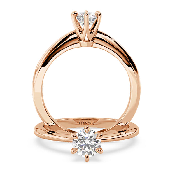 Anillo de Compromiso Solitario "Tiffany Slim" con Diamante de Laboratorio Corte Redondo de 0.50qt (D/E-VVS2/VVS1) en Oro de 14K