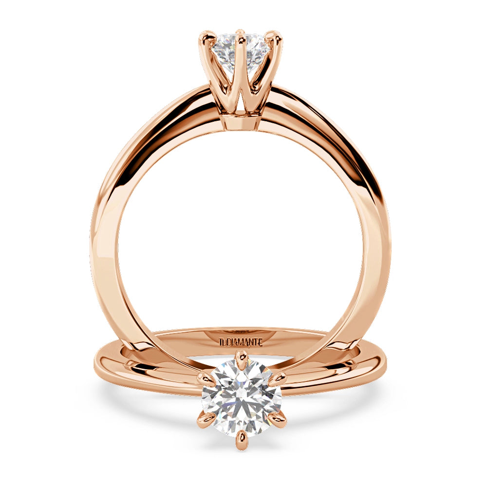 Anillo de Compromiso Solitario "Tiffany Slim" con Diamante de Laboratorio Corte Redondo de 0.50qt (D/E-VVS2/VVS1) en Oro de 14K