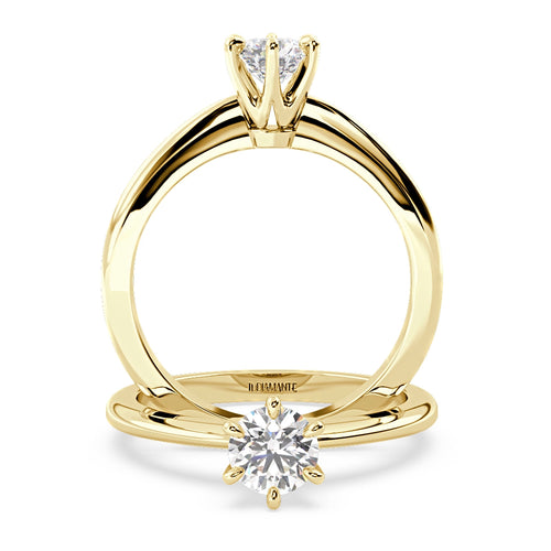 Anillo de Compromiso Solitario &quot;Tiffany Slim&quot; con Diamante de Laboratorio Corte Redondo de 0.50qt (D/E-VVS2/VVS1) en Oro de 14K