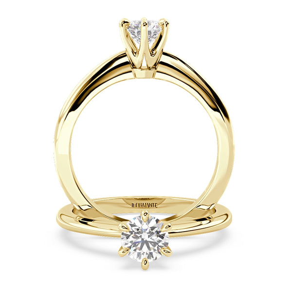 Anillo de Compromiso Solitario "Tiffany Slim" con Diamante de Laboratorio Corte Redondo de 0.50qt (D/E-VVS2/VVS1) en Oro de 14K