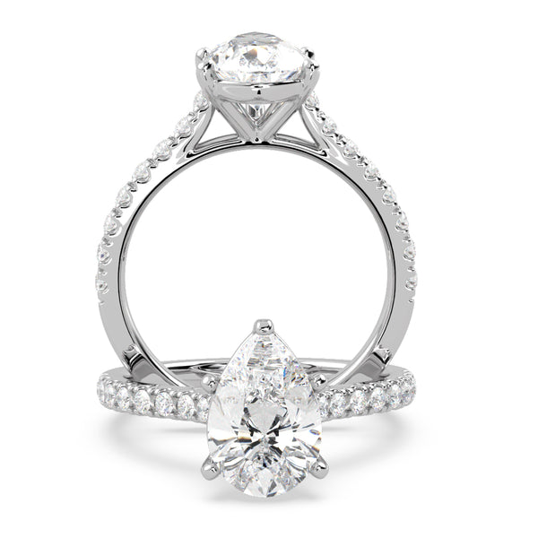 Montura Para Anillo de Compromiso Pavé "Royal Pera" en Oro Blanco de 14K