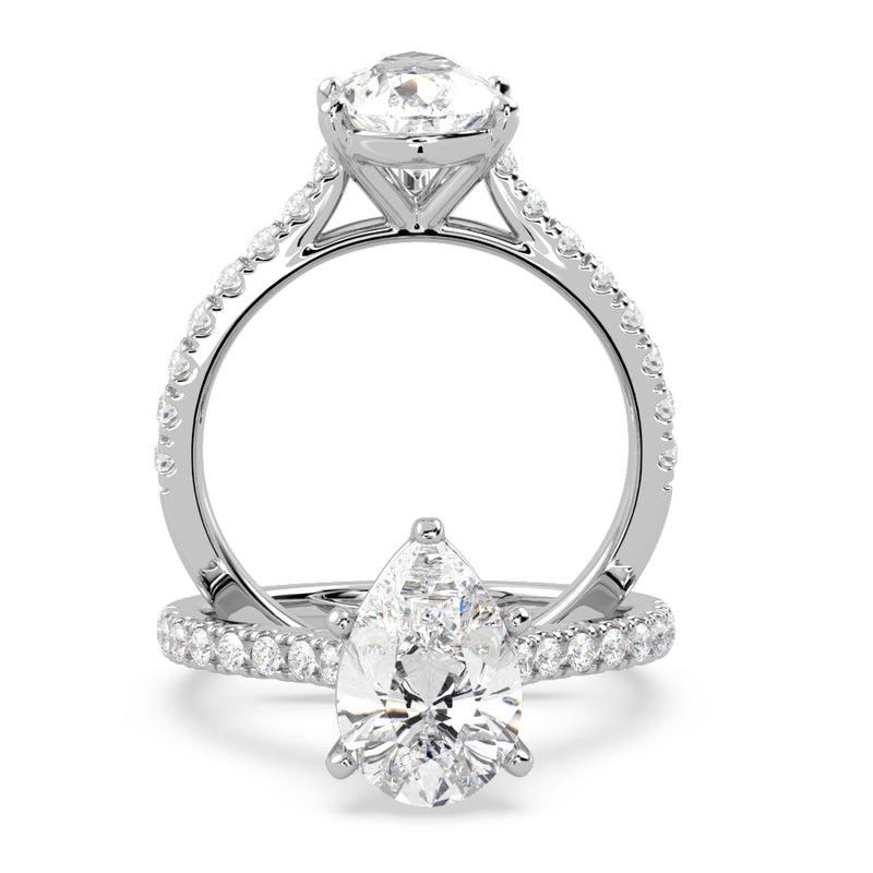 Montura Para Anillo de Compromiso Pavé "Royal Pera" en Oro Blanco de 14K