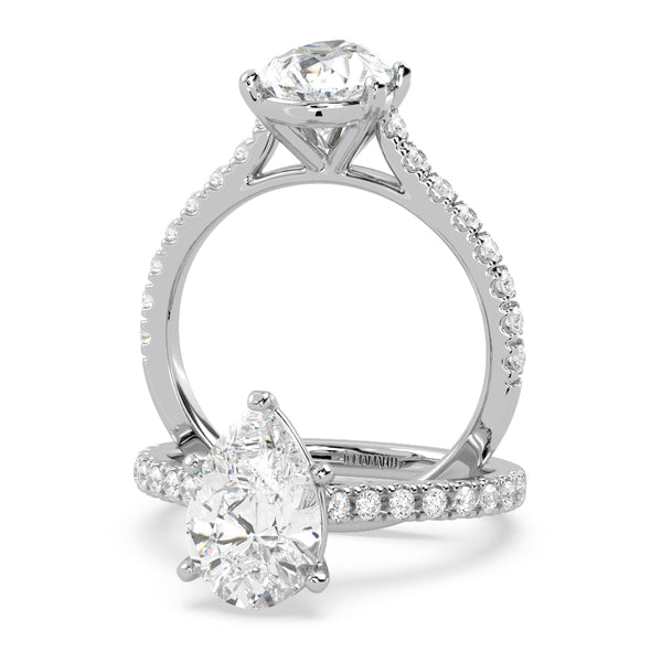 Montura Para Anillo de Compromiso Pavé "Royal Pera" en Oro Blanco de 14K