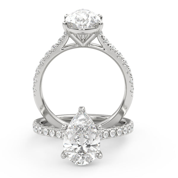 Montura Para Anillo de Compromiso Pavé "Royal Pera" en Oro Blanco de 14K
