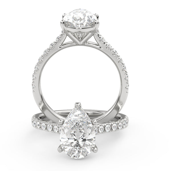 Montura Para Anillo de Compromiso Pavé "Royal Pera" en Oro Blanco de 18k