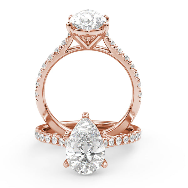 Montura Para Anillo de Compromiso Pavé "Royal Pera" en Oro Rosa de 14k