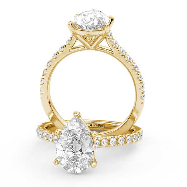 Montura Para Anillo de Compromiso Pavé "Royal Pera" en Oro Amarillo de 18k