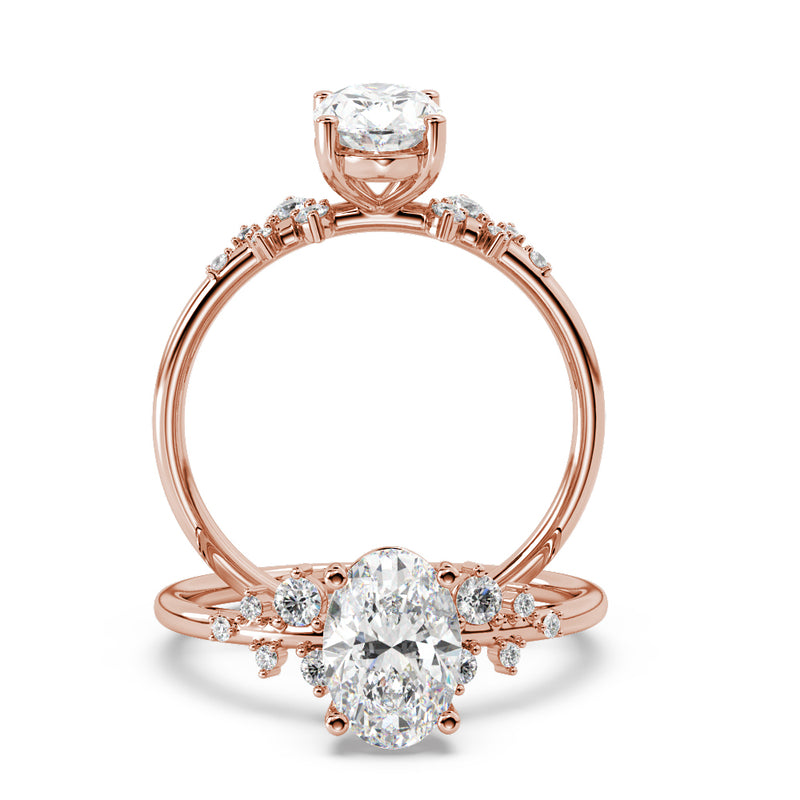 Montura Para Anillo de Compromiso Pavé "Poppy Oval" en Oro Rosa de 18K