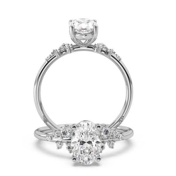 Montura Para Anillo de Compromiso Pavé "Poppy Oval" en Oro Blanco de 18K