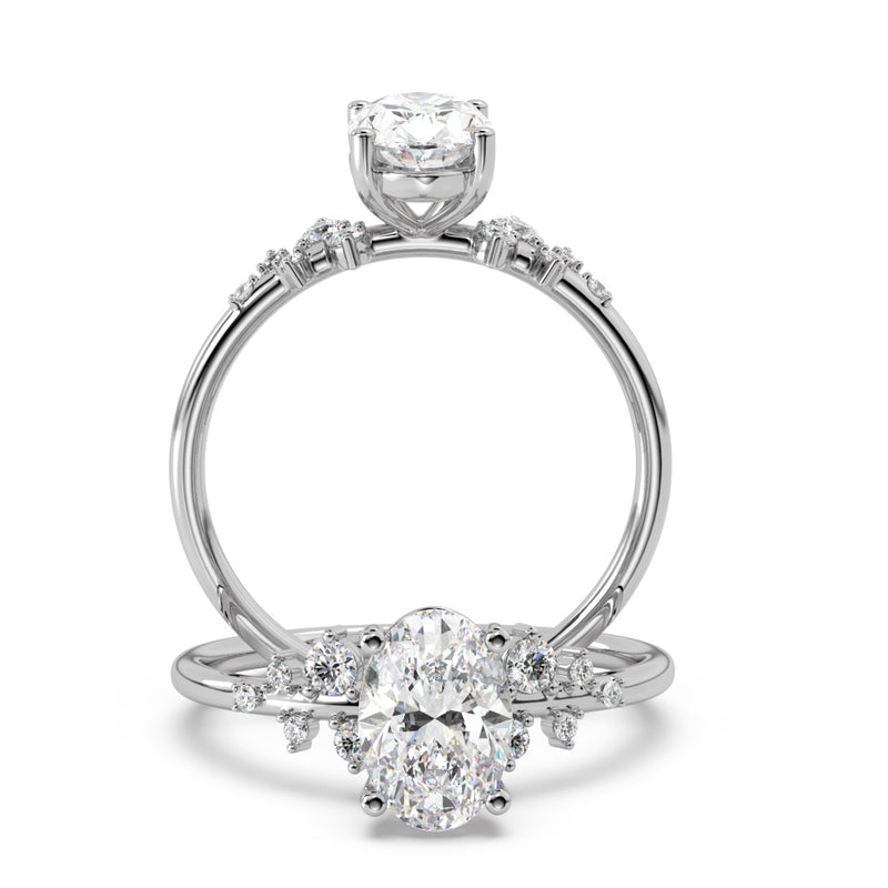 Montura Para Anillo de Compromiso Pavé "Poppy Oval" en Oro Blanco de 18K