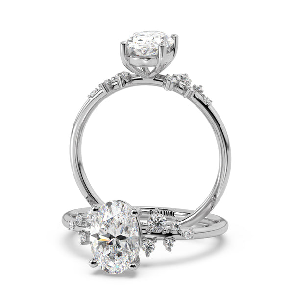 Montura Para Anillo de Compromiso Pavé "Poppy Oval" en Oro Blanco de 18K