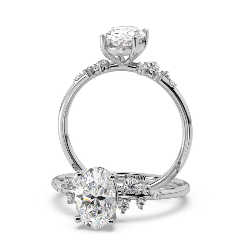 Montura Para Anillo de Compromiso Pavé "Poppy Oval" en Oro Blanco de 18K