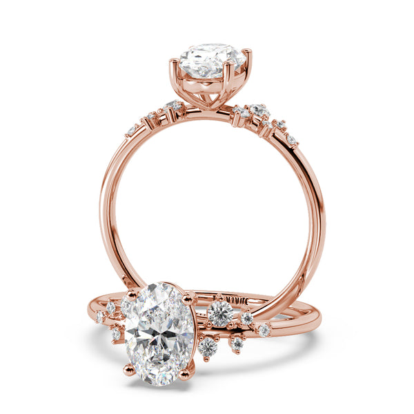 Montura Para Anillo de Compromiso Pavé "Poppy Oval" en Oro Rosa de 14K