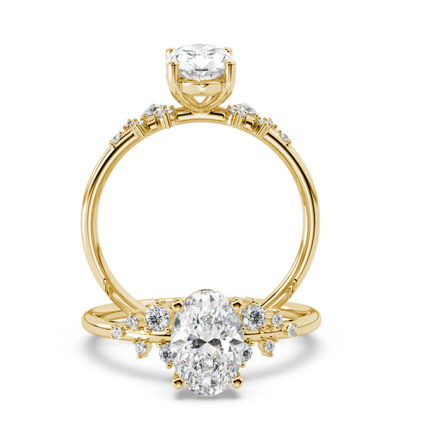 Montura Para Anillo de Compromiso Pavé "Poppy Oval" en Oro Amarillo de 14K