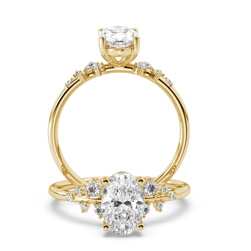 Montura Para Anillo de Compromiso Pavé "Poppy Oval" en Oro Amarillo de 14K