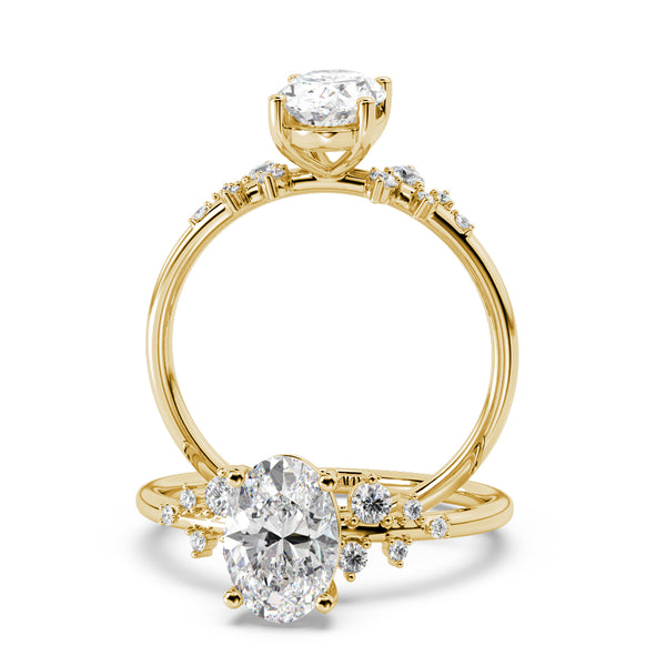 Montura Para Anillo de Compromiso Pavé "Poppy Oval" en Oro Amarillo de 14K