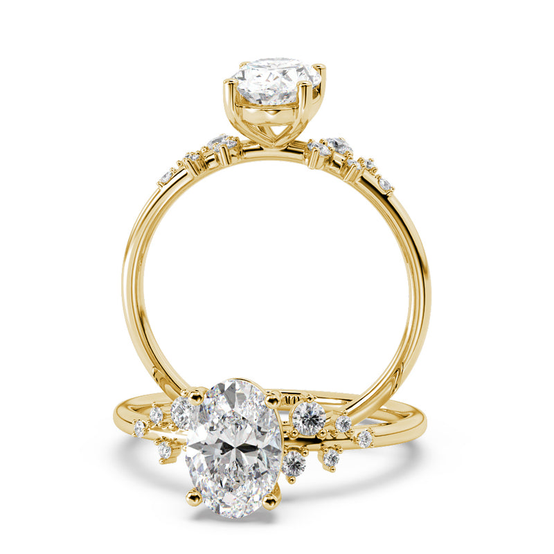 Montura Para Anillo de Compromiso Pavé "Poppy Oval" en Oro Amarillo de 14K