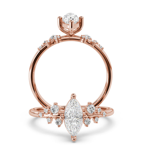 Montura Para Anillo de Compromiso Pavé "Poppy Marquis" en Oro Rosa de 14K