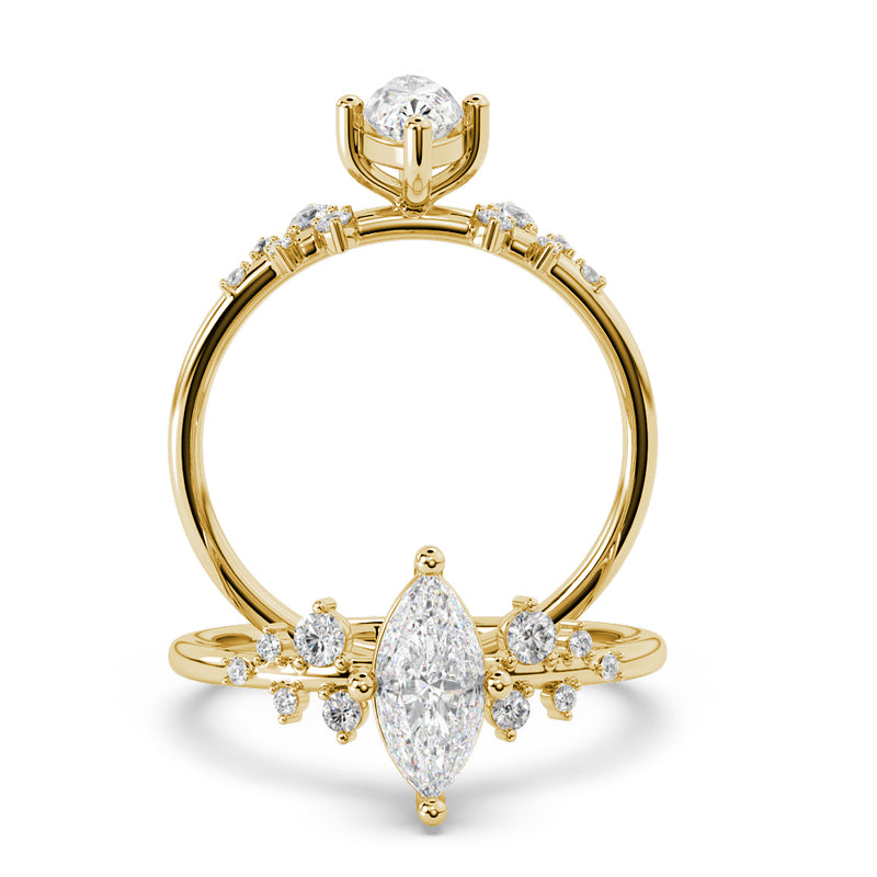 Montura Para Anillo de Compromiso Pavé "Poppy Marquis" en Oro Amarillo de 18K