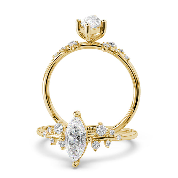 Montura Para Anillo de Compromiso Pavé "Poppy Marquis" en Oro Amarillo de 18K