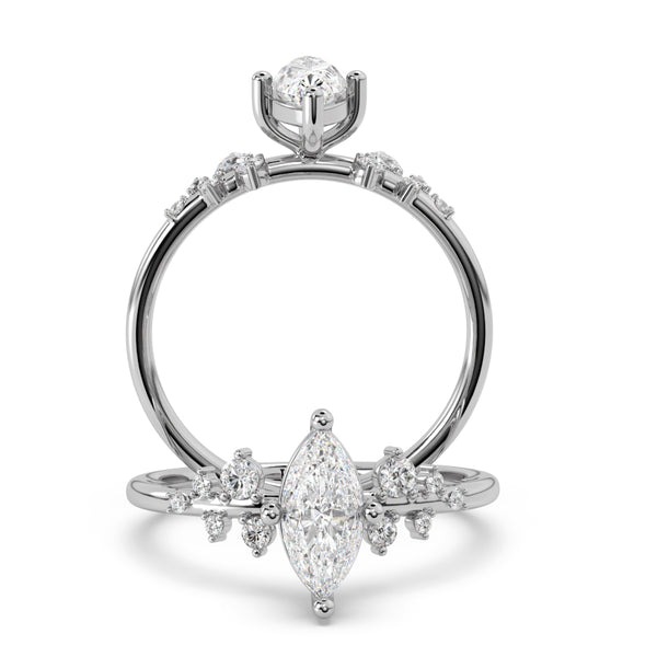 Montura Para Anillo de Compromiso Pavé "Poppy Marquis" en Oro Blanco de 18K