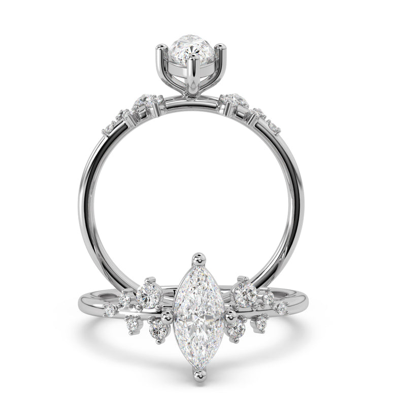 Montura Para Anillo de Compromiso Pavé "Poppy Marquis" en Oro Blanco de 14K