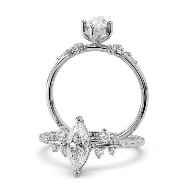 Montura Para Anillo de Compromiso Pavé "Poppy Marquis" en Oro Blanco de 18K