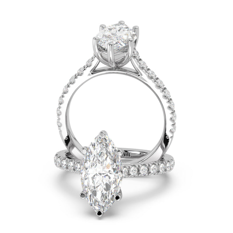 Montura Para Anillo de Compromiso Pavé "Royal Marquise" en Oro Blanco de 14K