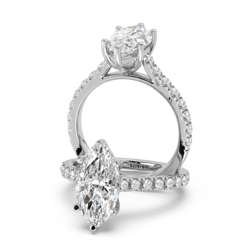 Montura Para Anillo de Compromiso Pavé "Royal Marquise" en Oro Blanco de 14K