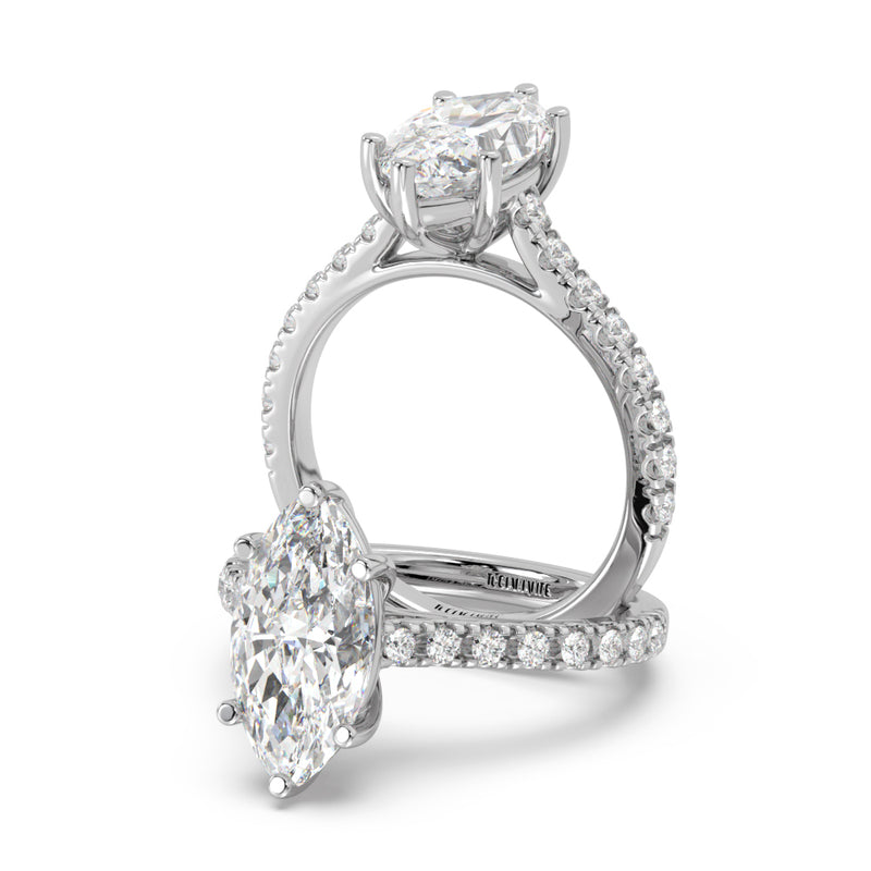 Montura Para Anillo de Compromiso Pavé "Royal Marquise" en Oro Blanco de 14K