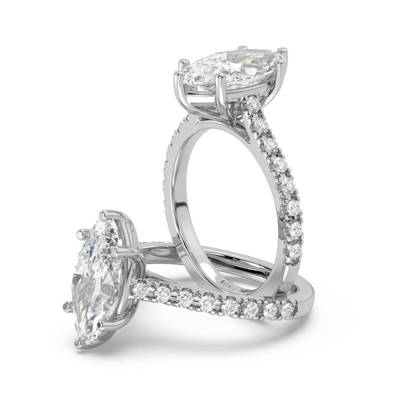 Montura Para Anillo de Compromiso Pavé "Royal Marquise" en Oro Blanco de 14K